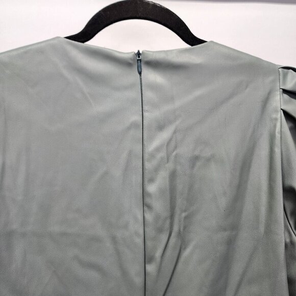 Zara Faux Leather‎ Ruched Puff Sleeve Dress Sold Out Seafoam Green Large - Picture 5 of 16
